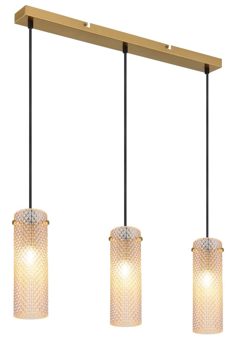GLOBO Pendelleuchte amber gold Metall Glas B/H/T/L: ca. 8x120x65x65 cm E14 3 Brennstellen