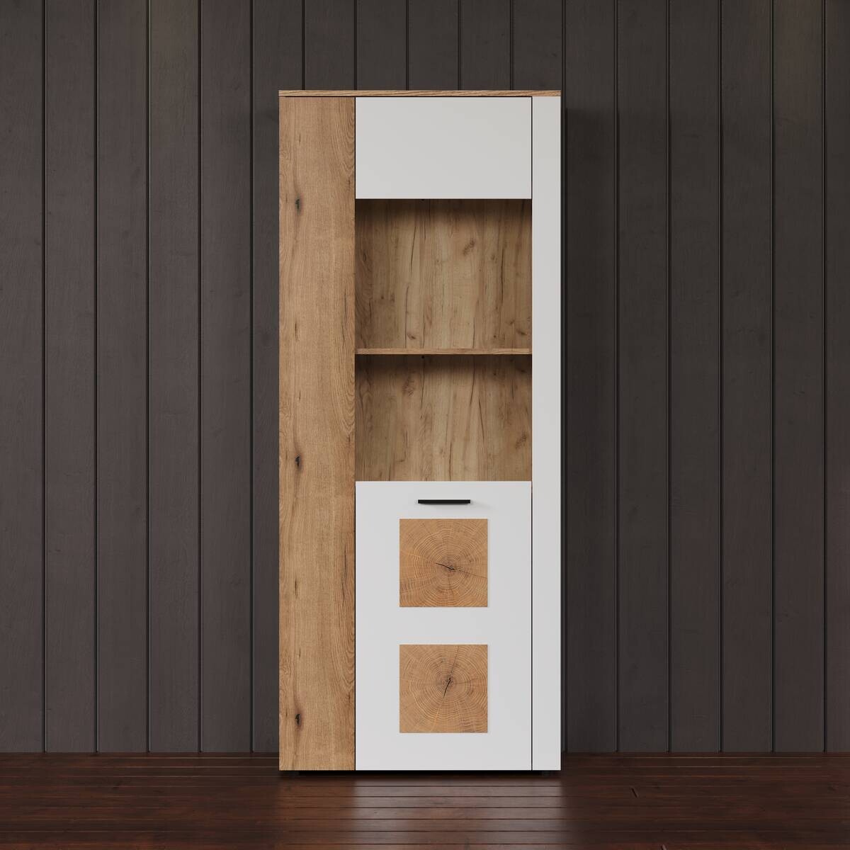 Vitrine Vitoria weiß Eiche Evoke Coast Nachbildung B/H/T: ca. 80x195x42 cm