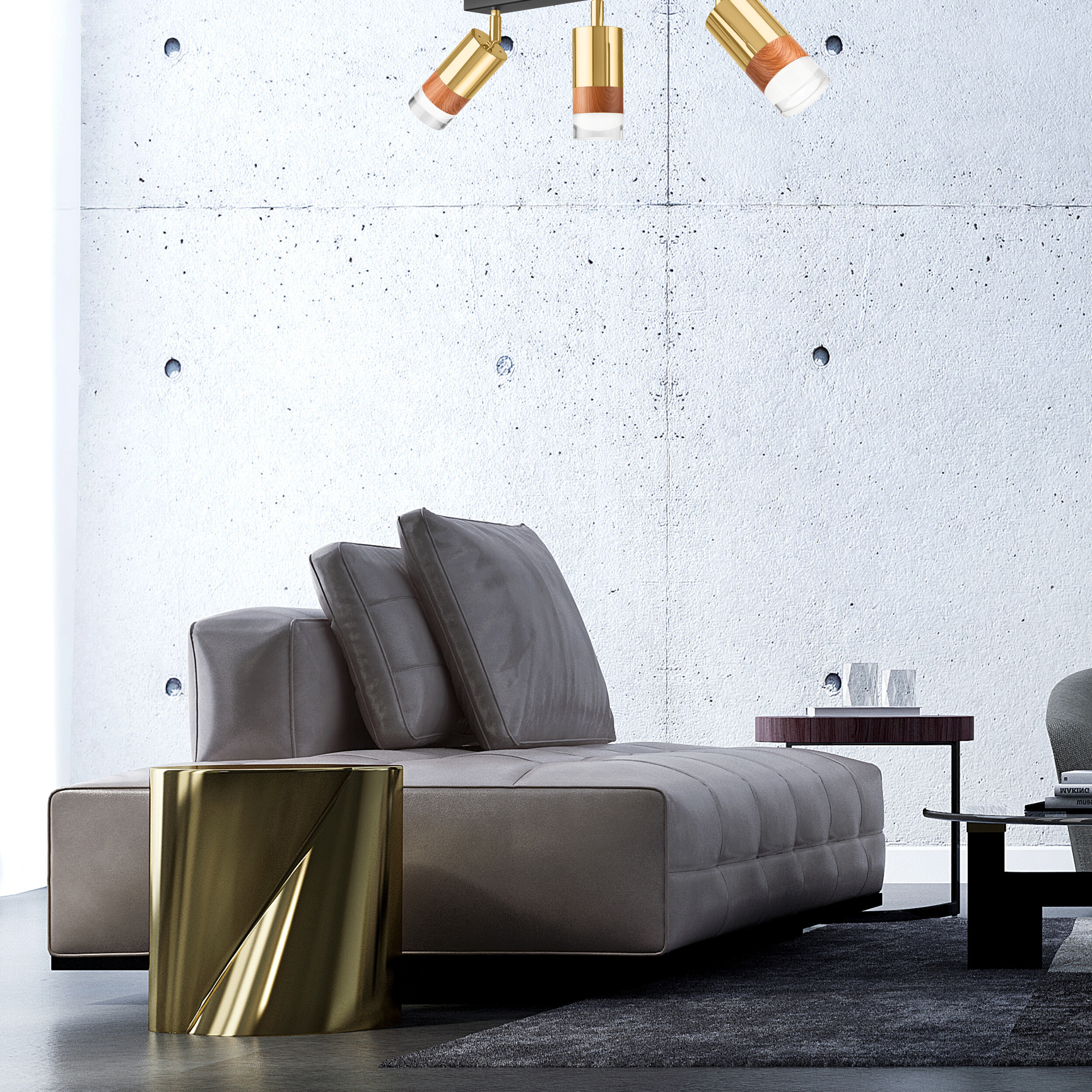 Lamkur Deckenleuchte gold Stahl Glas B/H/L: ca. 8x19x45 cm 3 Brennstellen