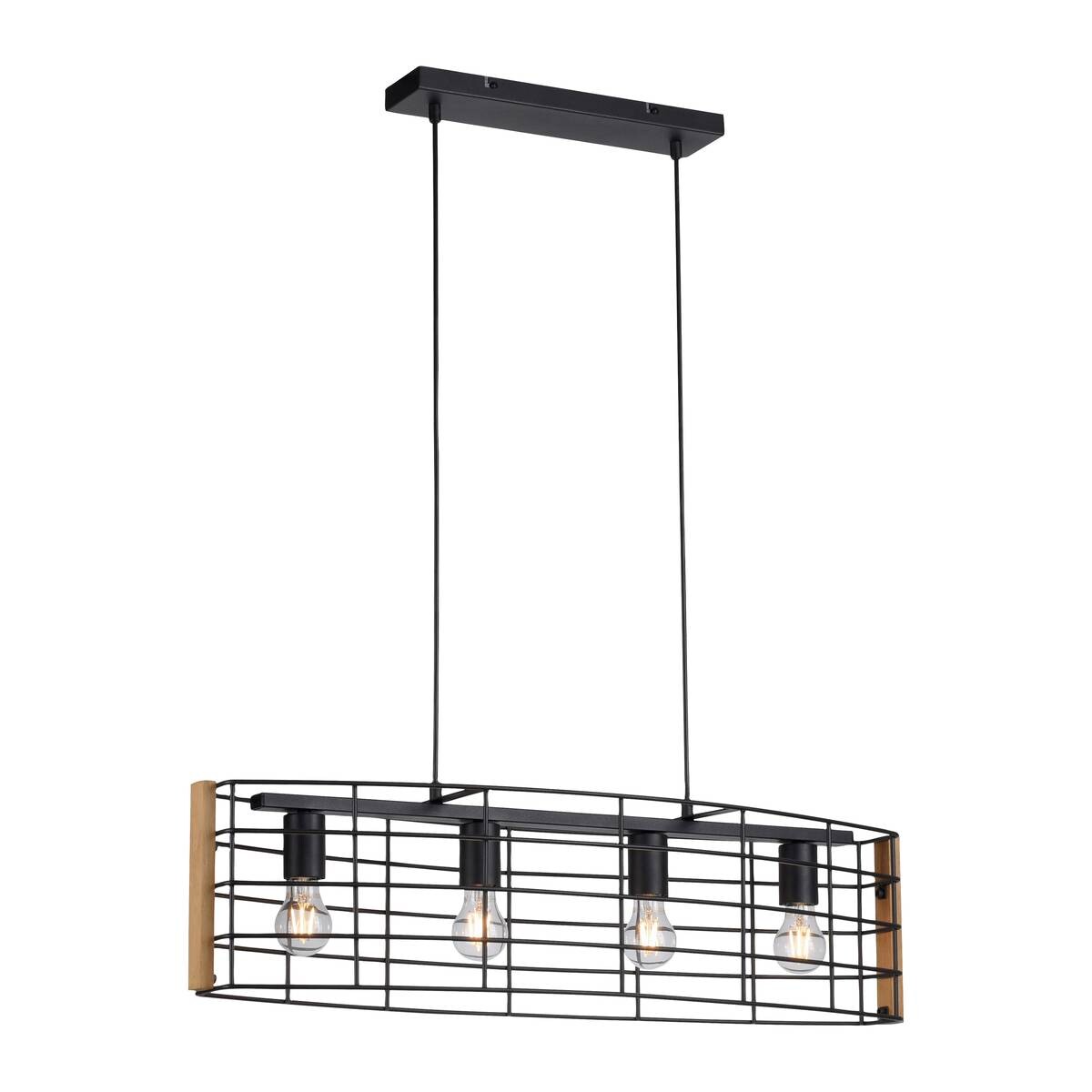 Just Light Pendelleuchte DRAIN 15253-18 schwarz kiefer Metall Holz B/H/T: ca. 83x150x26 cm E27 4 Brennstellen