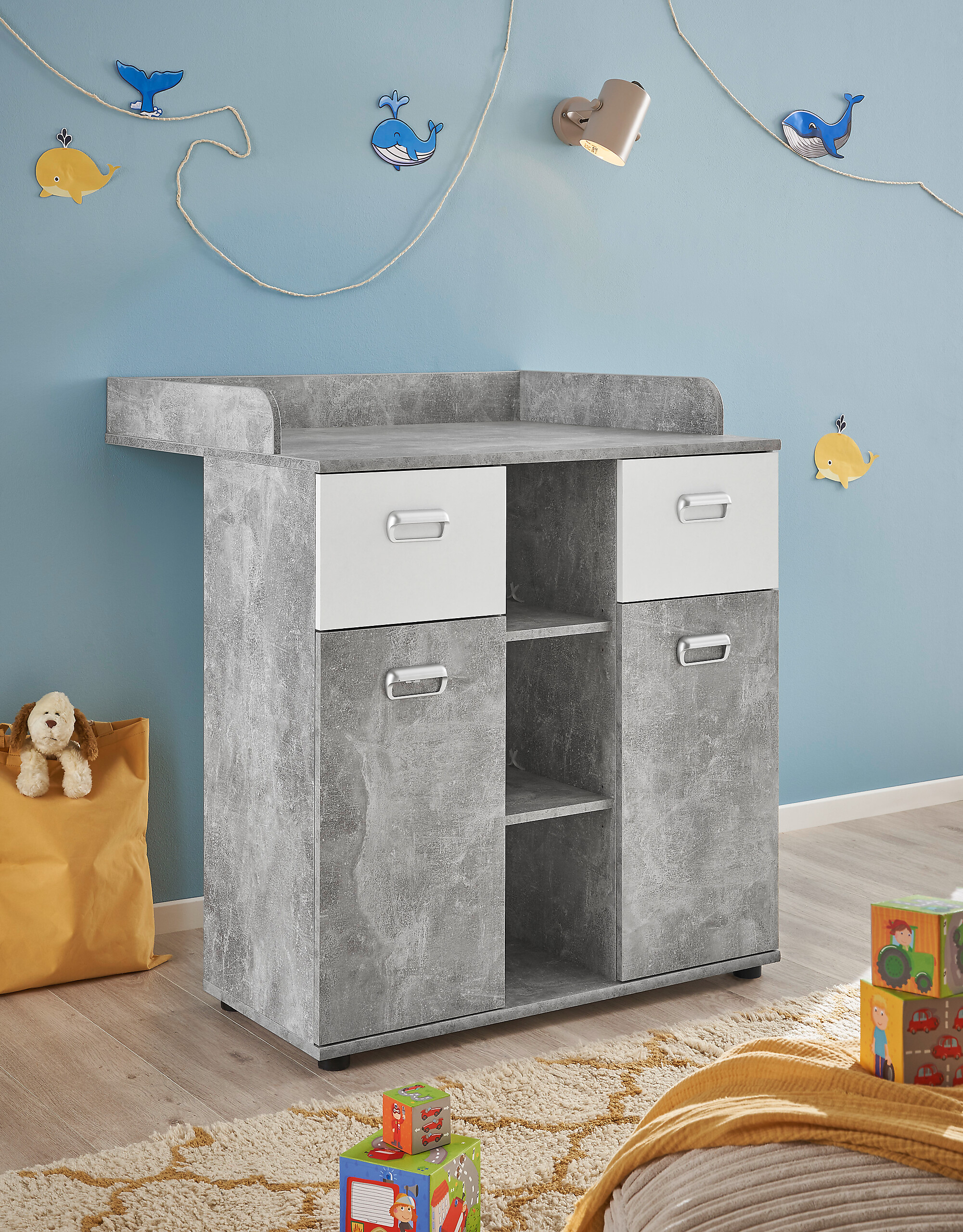 Wickelkommode Matino Beton weiß B/H/T: ca. 89x101x78 cm