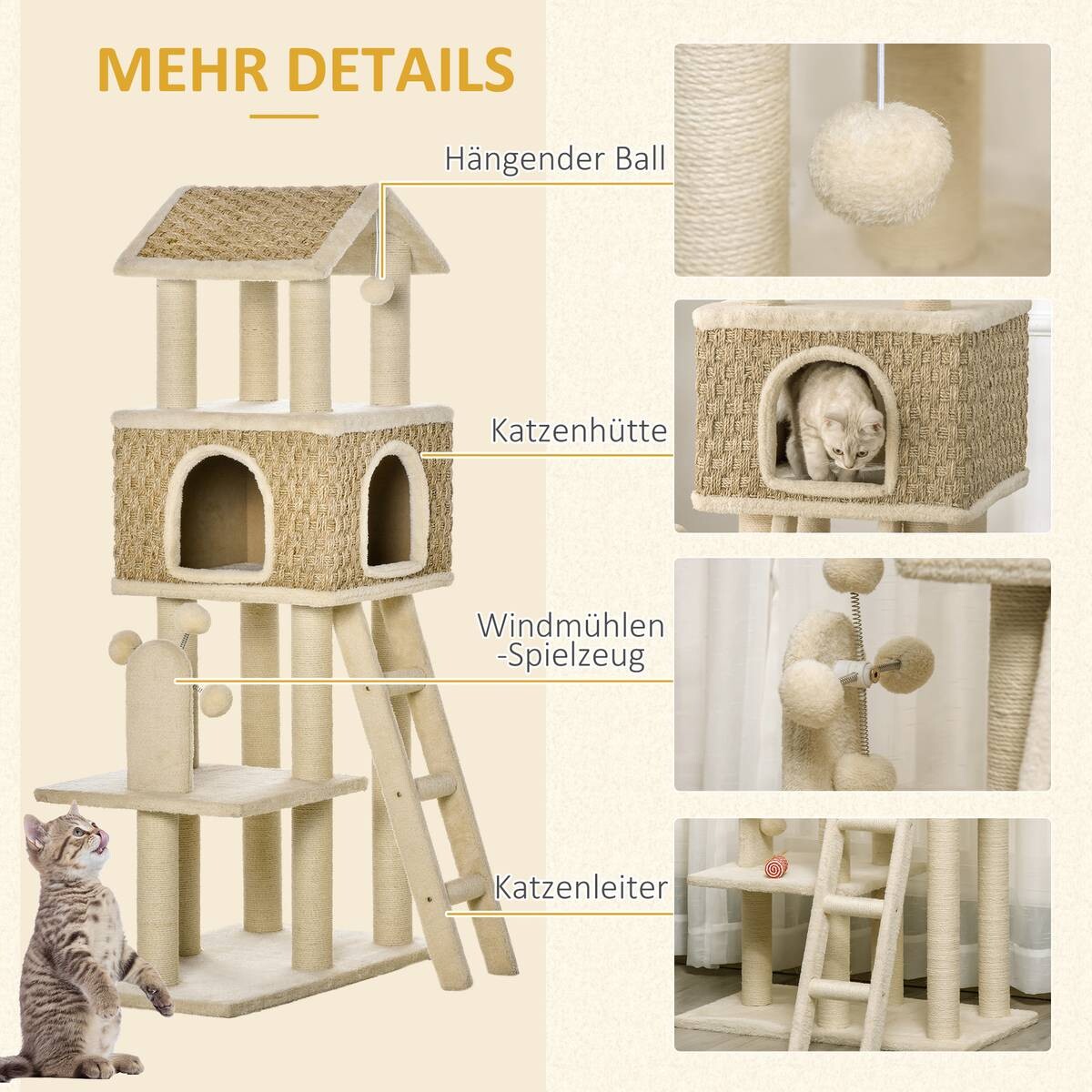 PawHut Kratzbaum beige Polyester B/H/L: ca. 40x131x69 cm