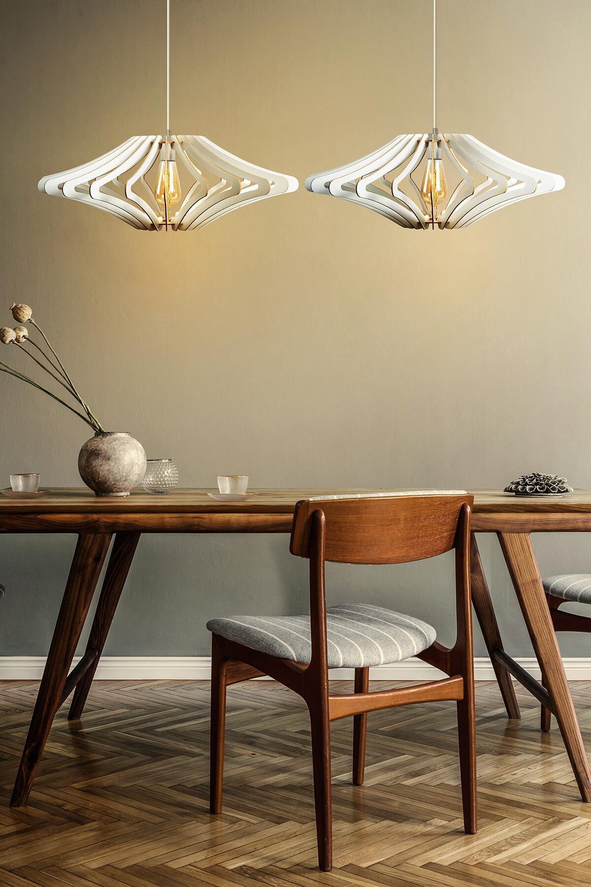 Opviq Pendelleuchte weiß MDF B/H/T/L/D: ca. 47x55x47x47x47 cm E27 2 Brennstellen