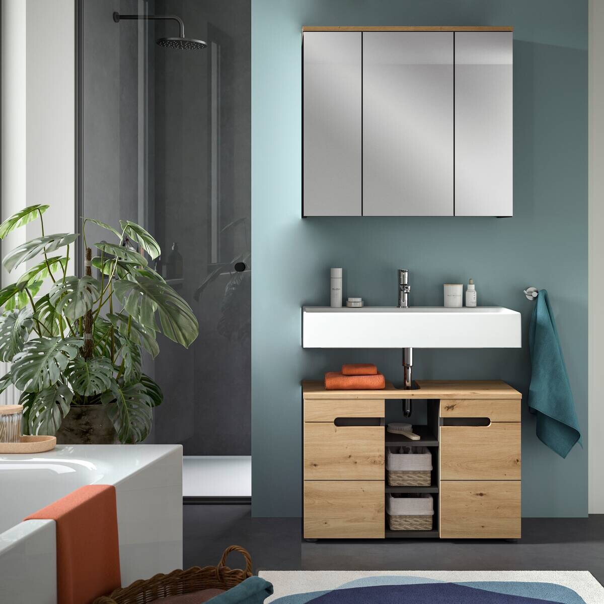 Spiegelschrank Canu Basalt Eiche Artisan Nachbildung B/H/T: ca. 80x73x21 cm