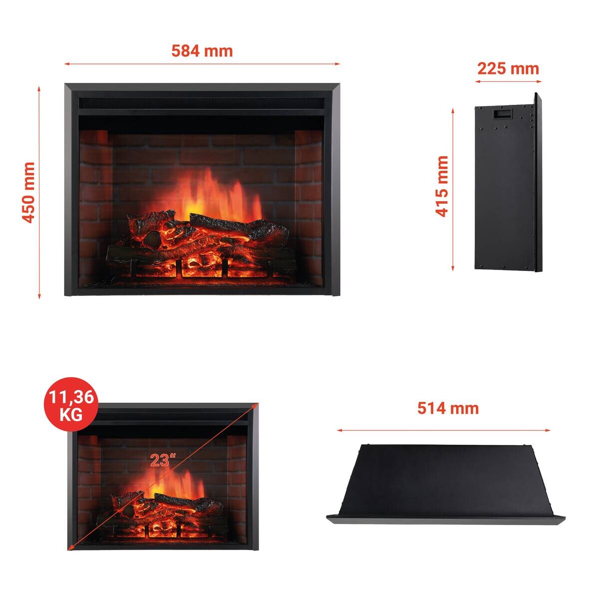 KAMINIO Elektrischer-Kamin LUCA schwarz Metall B/H/T: ca. 58,4x45,1x22,5 cm ca. 1800 W