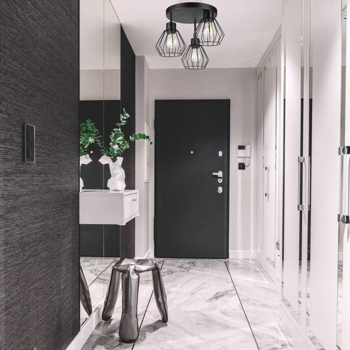 Lamkur Deckenleuchte Audrey schwarz Stahl Glas H/L: ca. 32x38 cm E27 3 Brennstellen