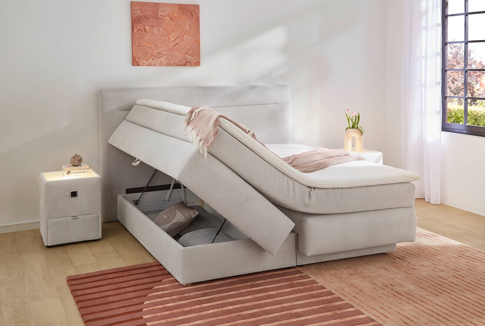 Boxspringbett hellgrau Liegefläche B/L: ca. 180x200 cm