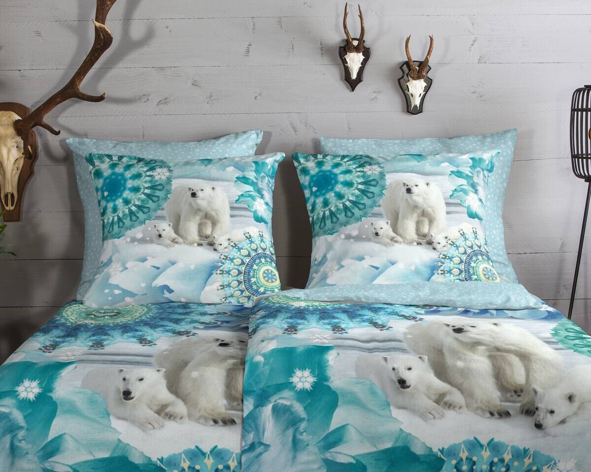 Baumwoll Bettwäsche Seppo Flanell blau Baumwolle B/L: ca. 155x220 cm