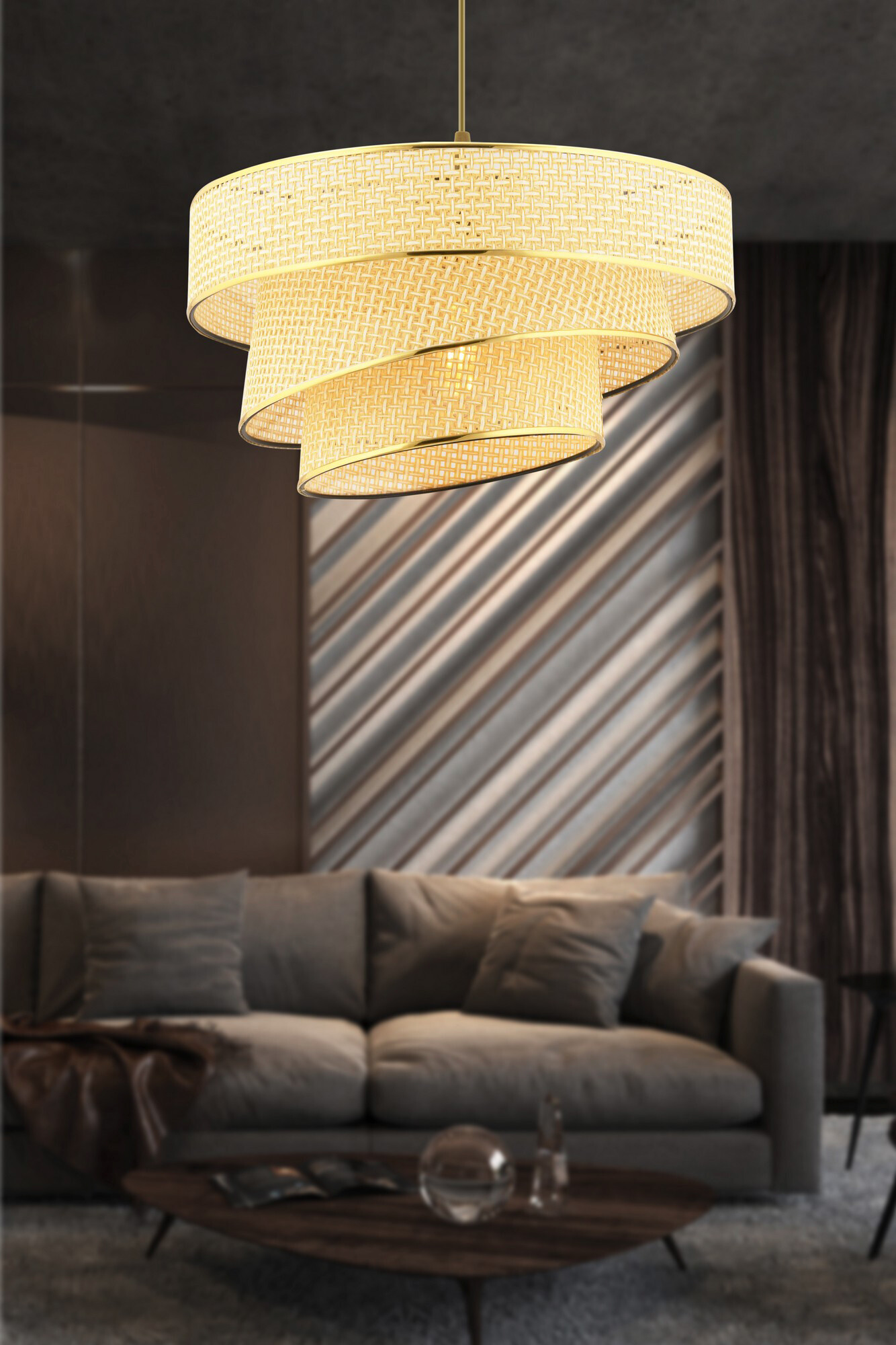 Opviq Pendelleuchte Couper kamel Metall Baumwolle B/H/L: ca. 40x72x40 cm E27 1 Brennstellen