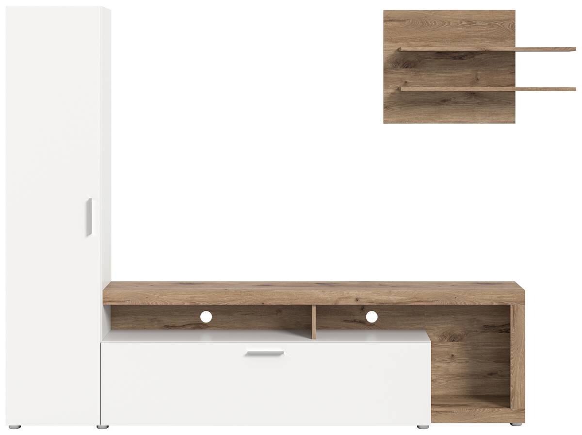 Wohnwand Cross weiß Oak Eiche Viking Nachbildung B/H/T: ca. 218x190x34 cm