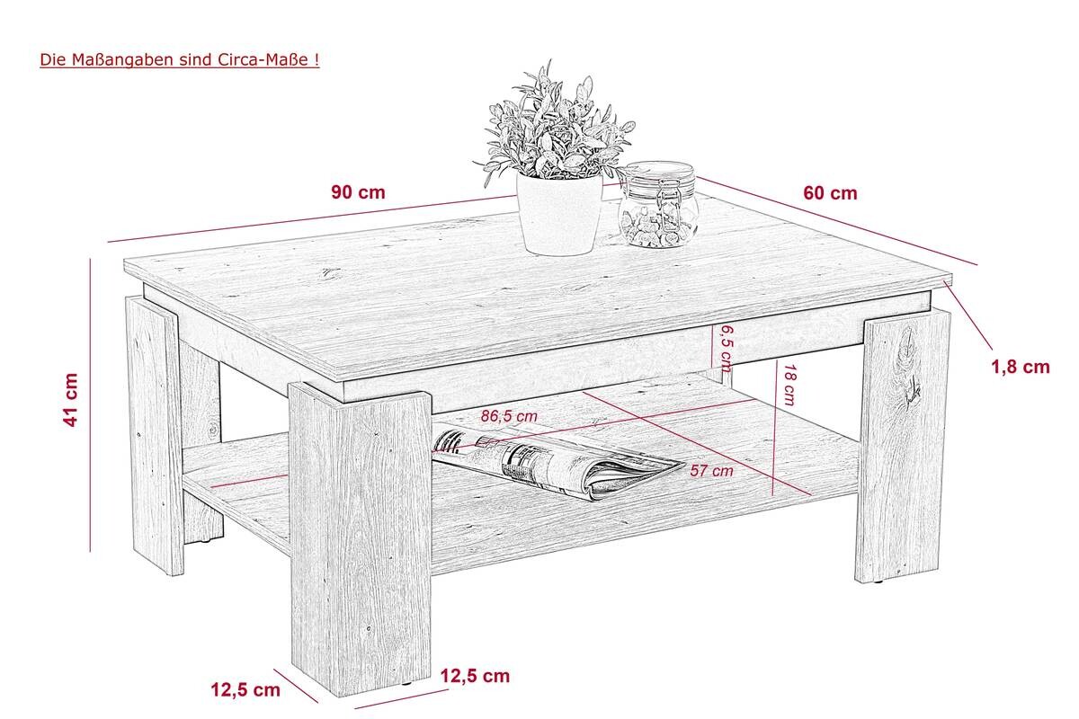 Hela Couchtisch TIM II Holz B/H/T: ca. 90x41x60 cm