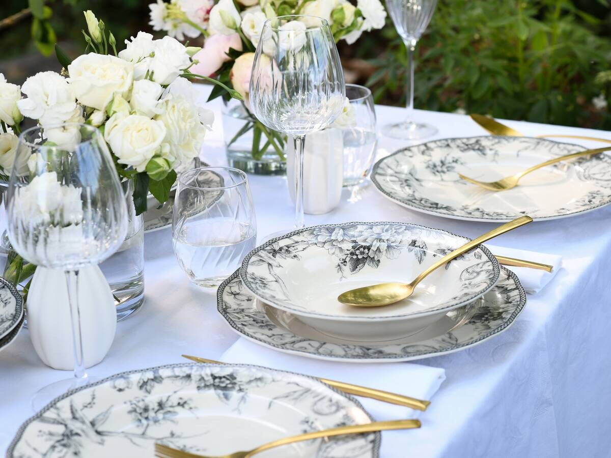 CreaTable Tafelservice Adelaide Grau weiß Porzellan 8 tlg.