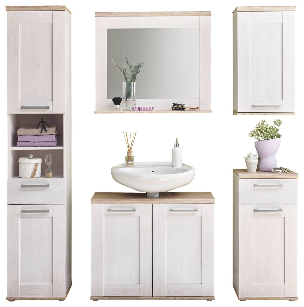 Badkommode Romance Sibiu Lärche Nachbildung Eiche San-Remo Nachbildung B/H/T: ca. 38x82x32 cm