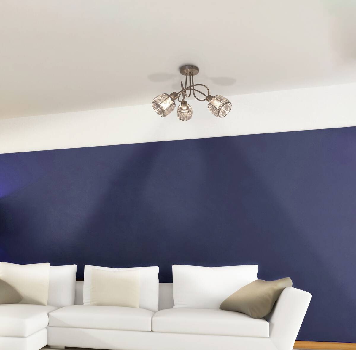 Näve Leuchten Spotleuchte 1280850 stahlfarbig Metall Glas B/H/T: ca. 38x24x38 cm 3 Brennstellen