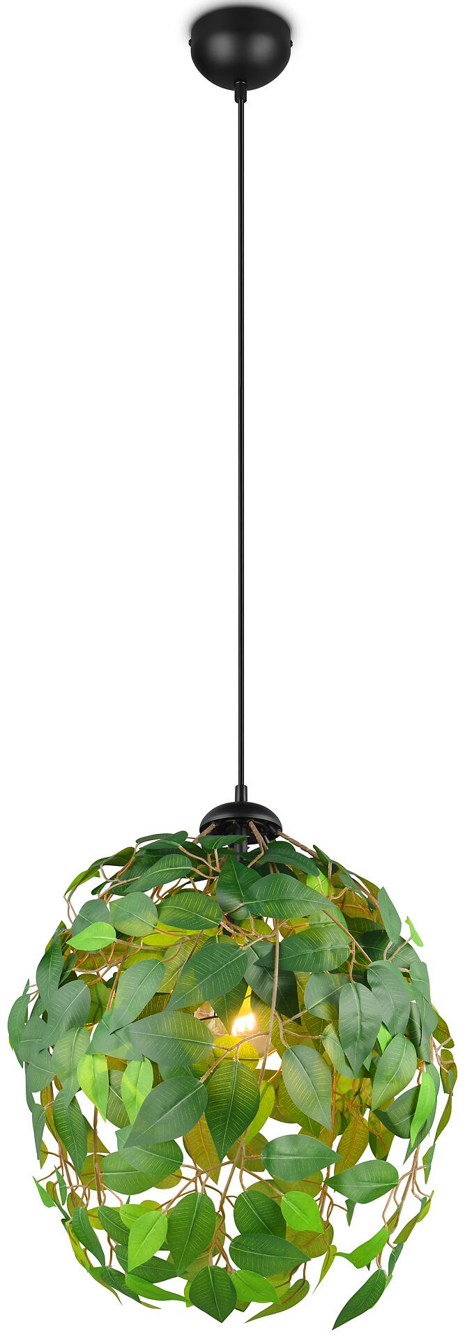 Reality Pendelleuchte Leavy schwarz grün Metall H/D: ca. 150x38 cm E27 1 Brennstellen