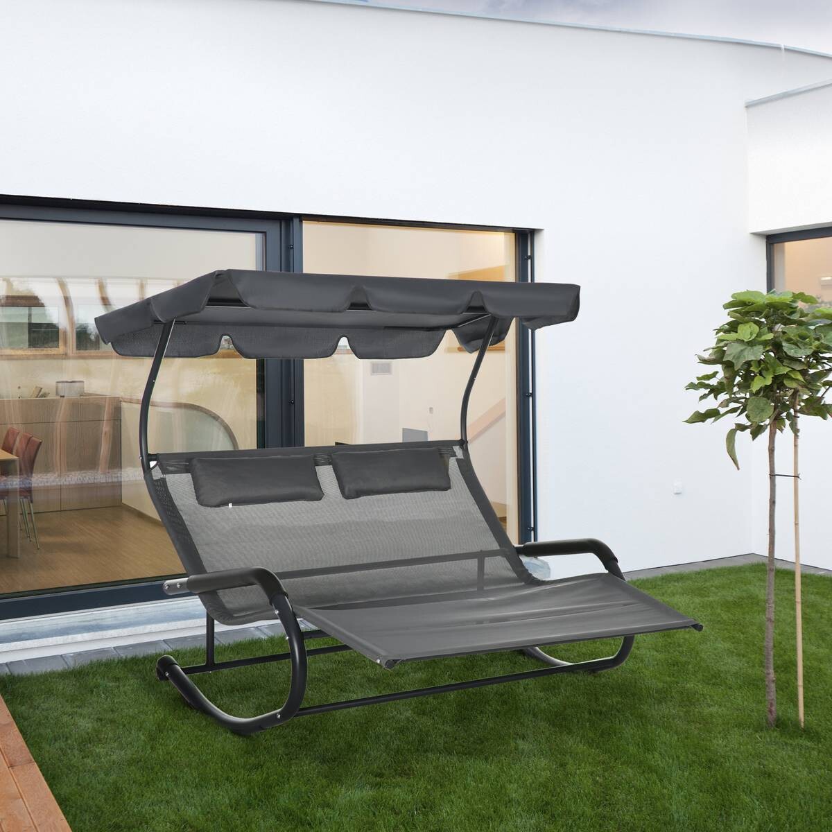 Outsunny Doppel-Sonnenliege dunkelgrau Schaumstoff B/H/L: ca. 139x140x200 cm