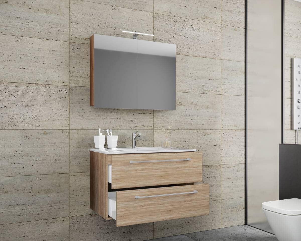 Waschplatz 3tlg-Badinos Eiche Sonoma Nachbildung B/H/T: ca. 80x50x46 cm