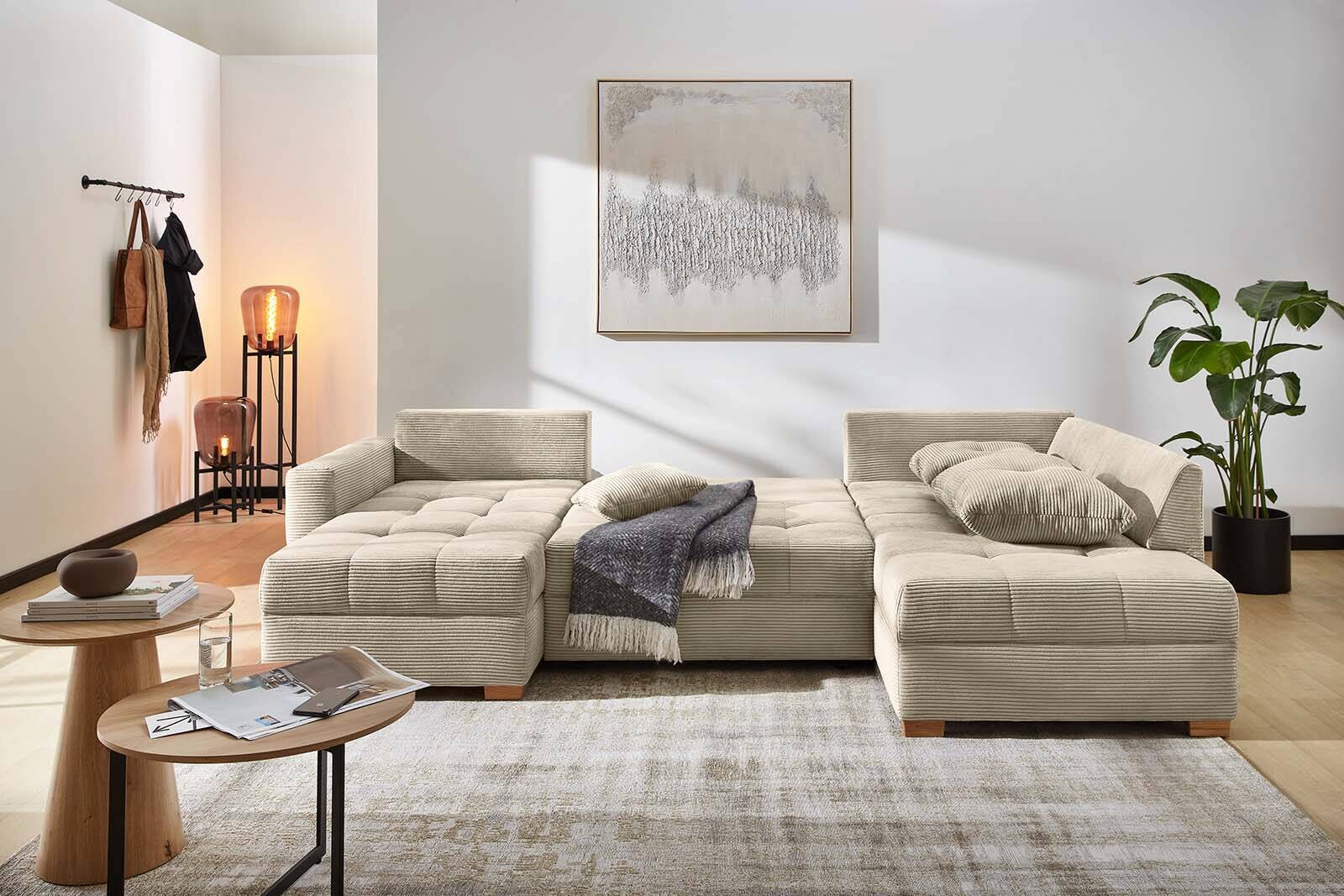 Wohnlandschaft Greige Microfaser B/H/T: ca. 313x92x200 cm