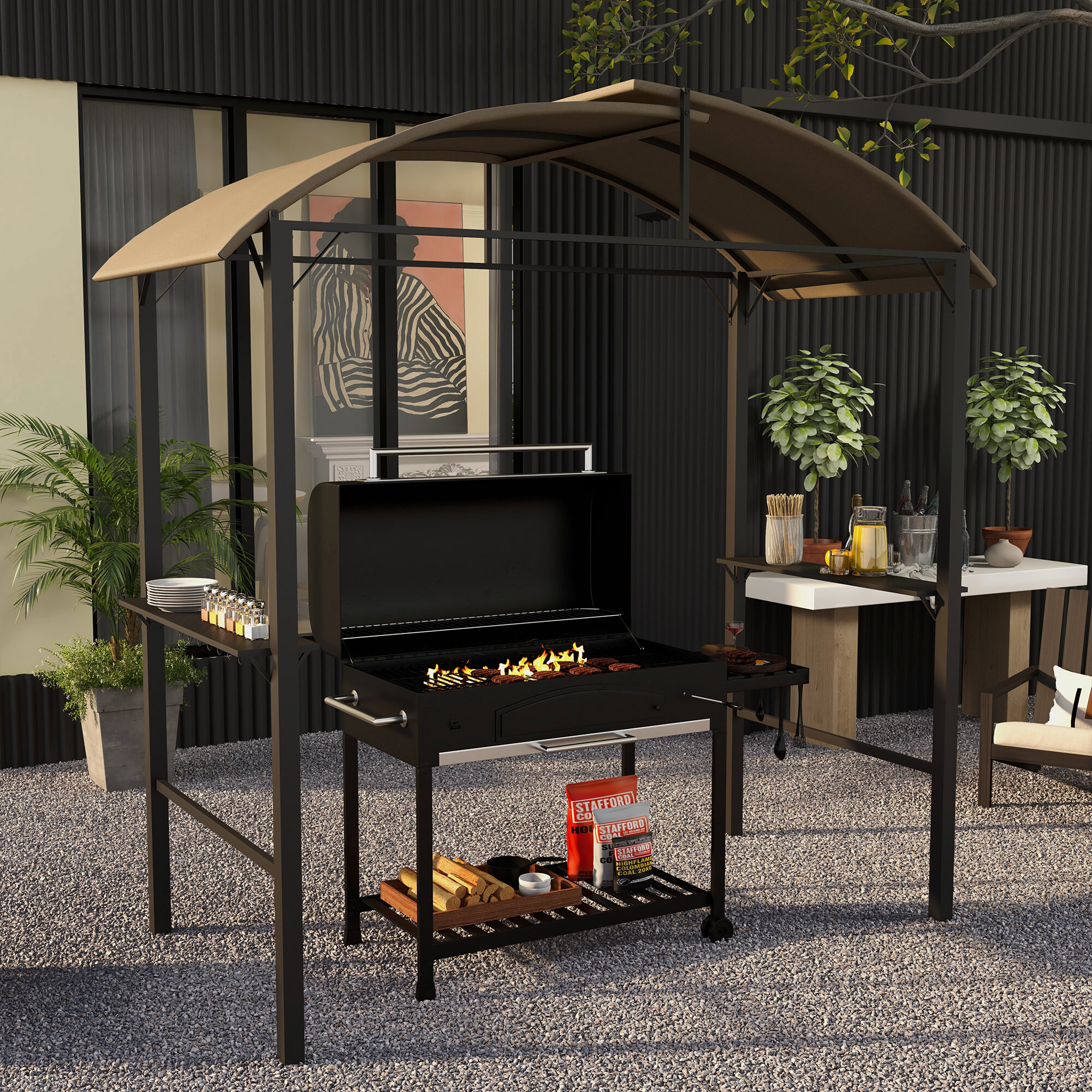 Outsunny Grillpavillon khaki Stahl B/H/L: ca. 110x235x233 cm