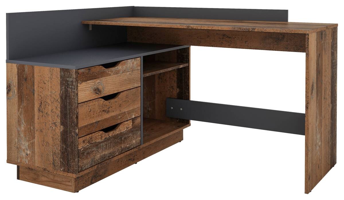 Winkelschreibtisch BELFAST anthrazit Eiche Old Wood Nachbildung B/H/T: ca. 129x83,5x105 cm