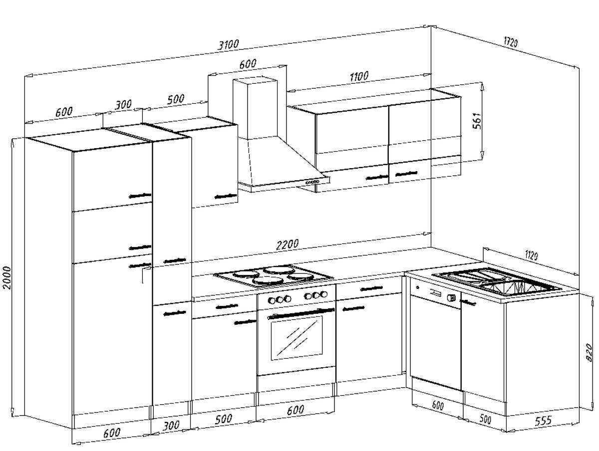 Respekta Winkelküche Economy grau matt B/H/T: ca. 310x200x172 cm