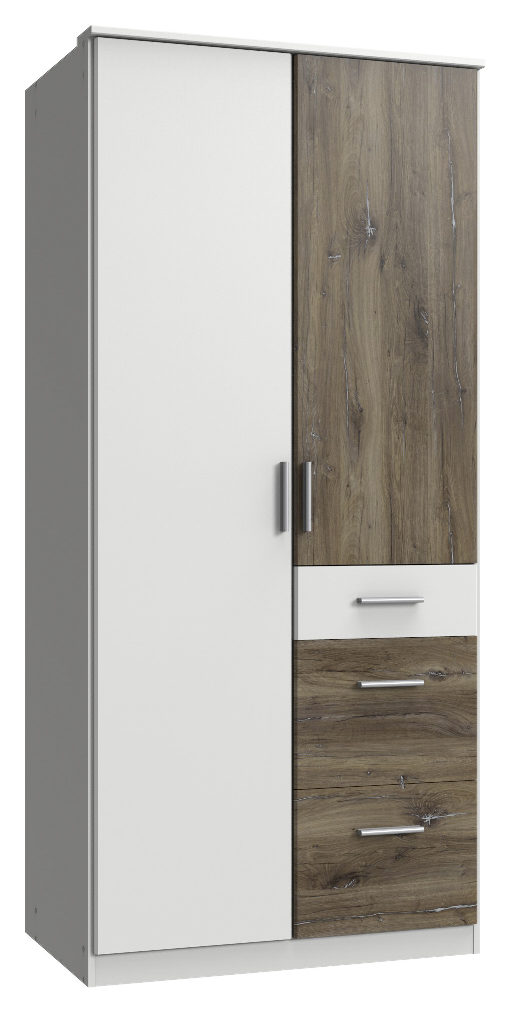 Kleiderschrank Joker weiß Eiche Flagstaff Nachbildung B/H/T: ca. 90x199x58 cm Kleiderschrank Joker weiß Eiche Flagstaff Nachbildung B/H/T: ca. 90x199x58 cm