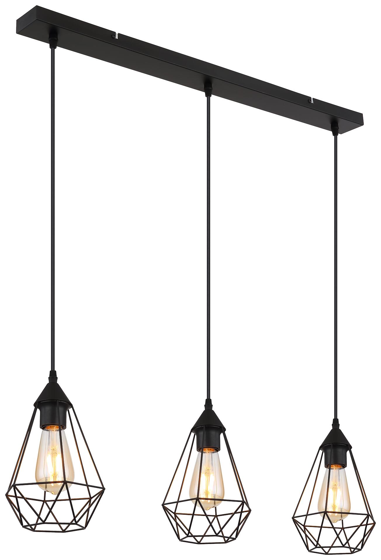 GLOBO Pendelleuchte schwarz Metall B/H/T: ca. 17x120x79 cm E27 3 Brennstellen