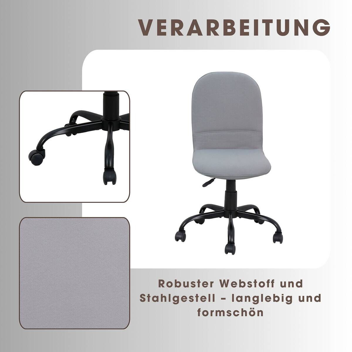 Drehstuhl TROLLY schwarz grau Metall Stoff