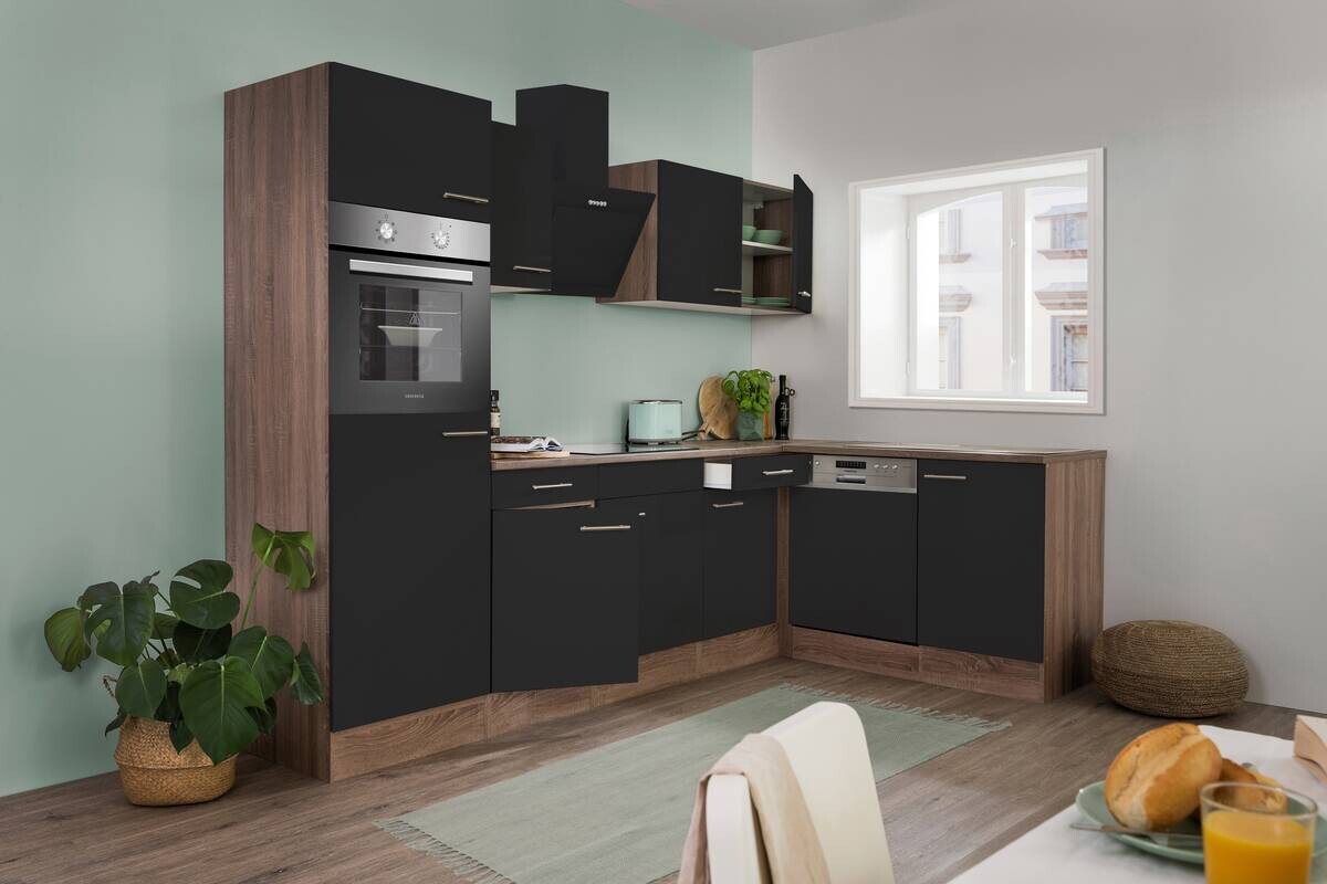 Respekta Winkelküche KBL280EYSS schwarz B/H/T: ca. 280x205x172 cm