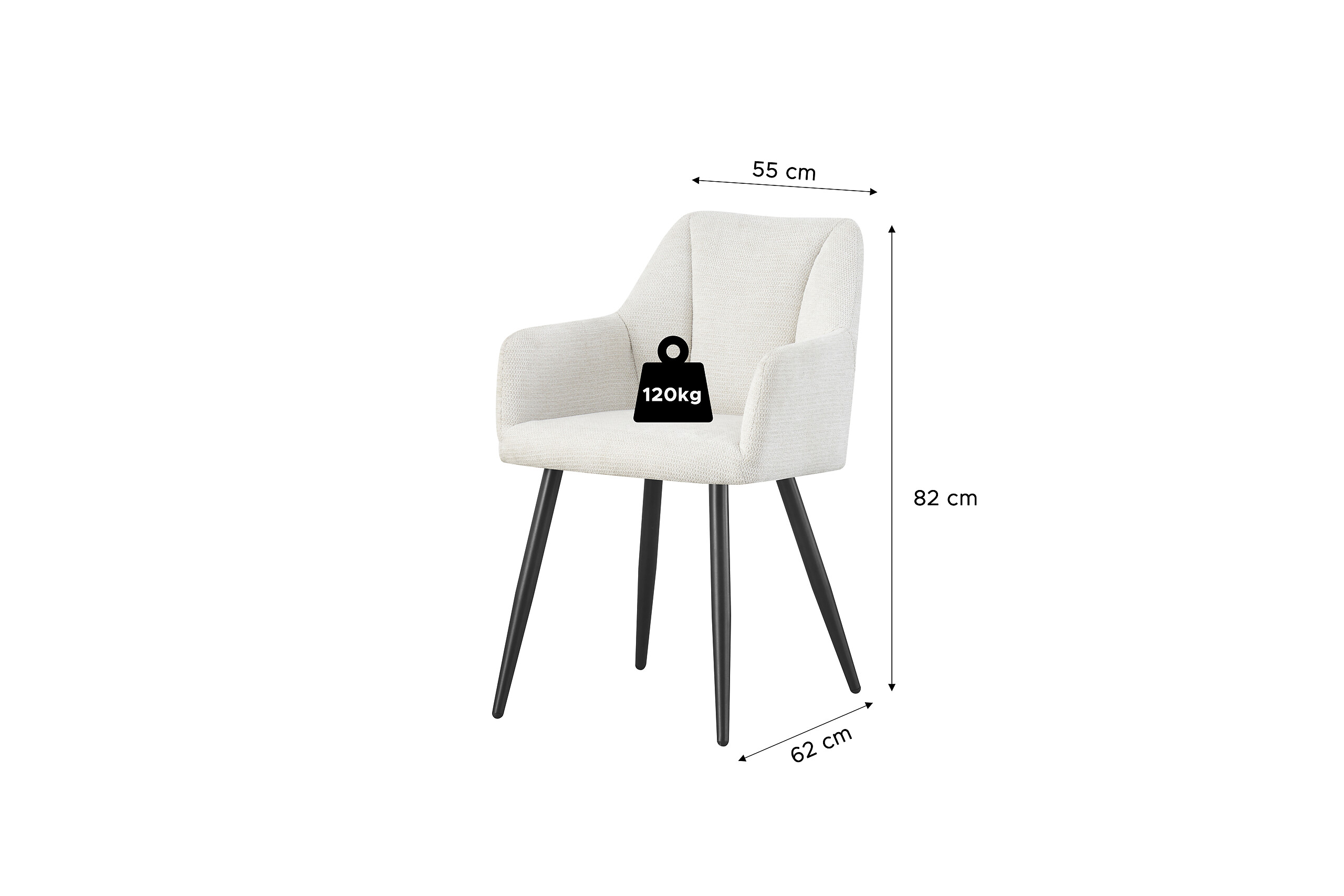 Stuhl BELLA, 2er Set creme Stoff B/H/T: ca. 55x82x62 cm