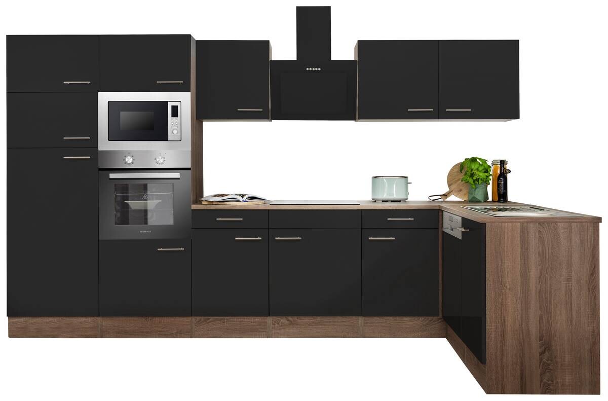 Respekta Winkelküche KBL340EYSMISGKE schwarz B/H/T: ca. 340x205x172 cm