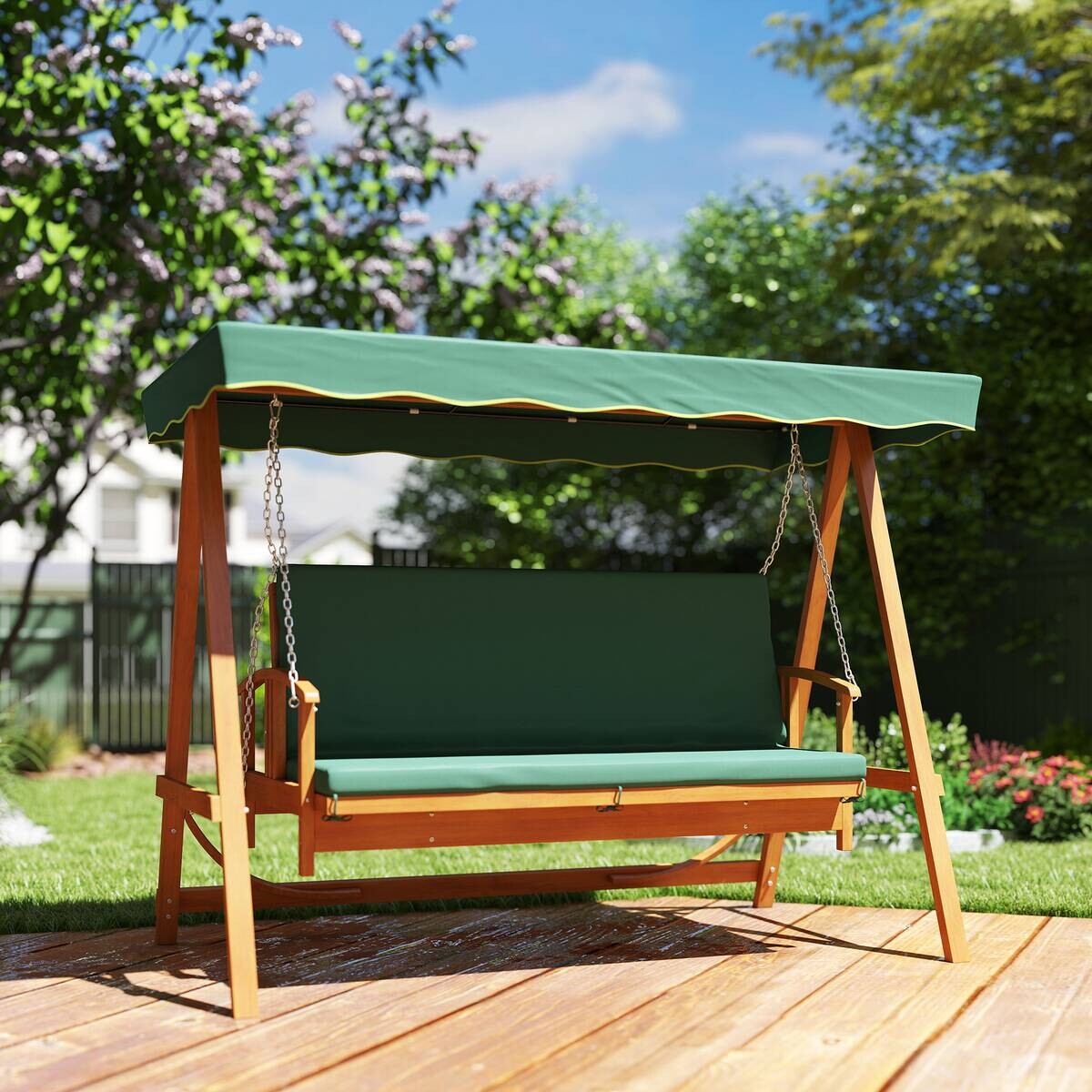 Outsunny Hollywoodschaukel dunkelgrün Polyester B/H/L: ca. 130x181x236 cm