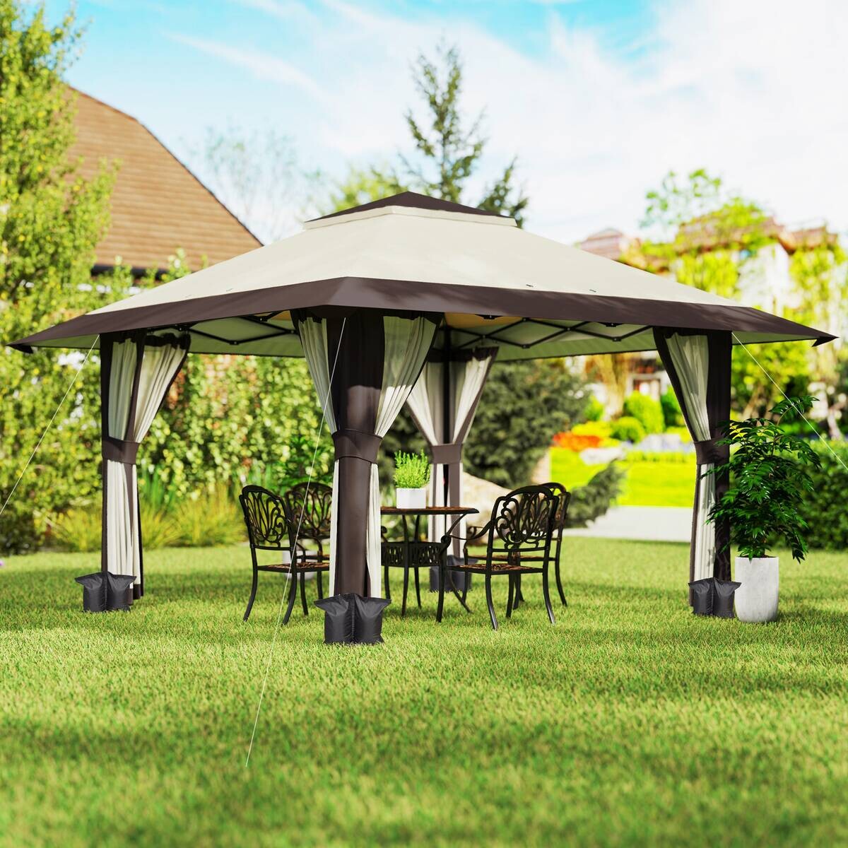 Outsunny Faltpavillon beige Polyester B/H/L: ca. 400x281x400 cm