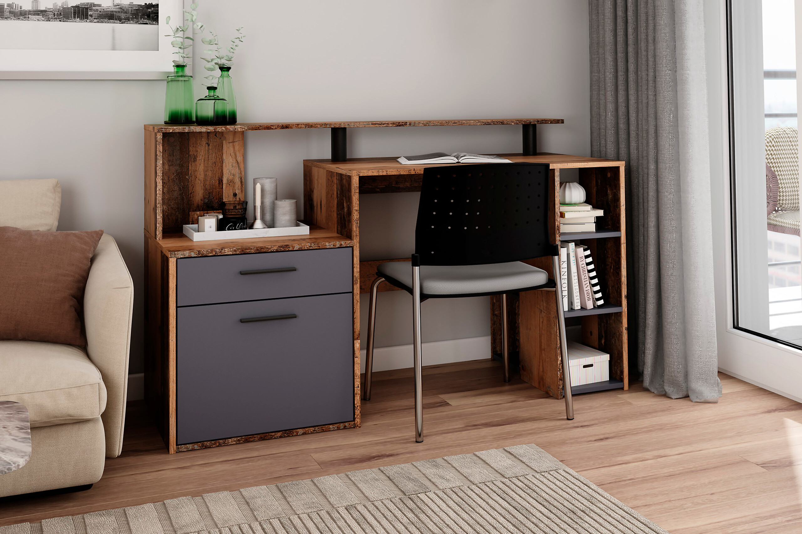 Schreibtisch LOUIS anthrazit B/H/T: ca. 140x89x55 cm