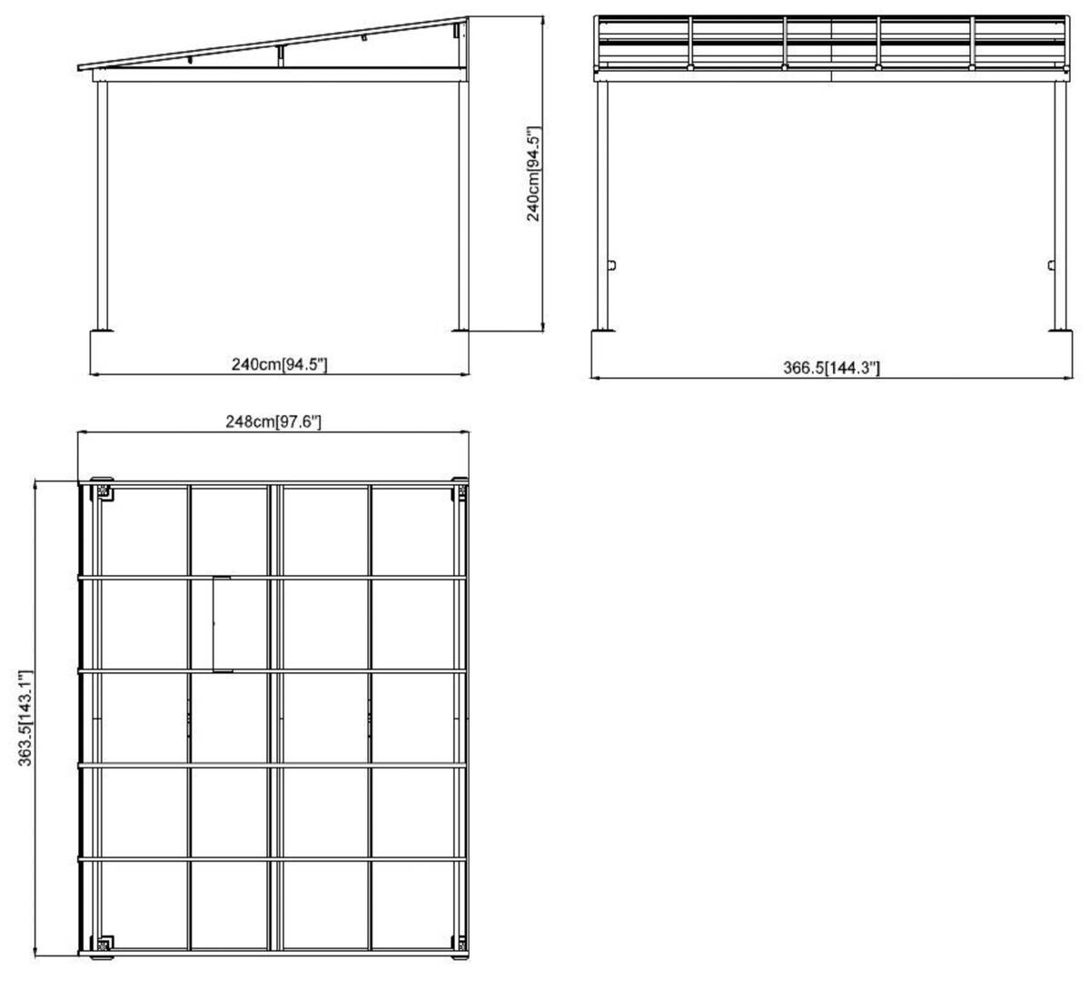 Sojag Terrassenüberdachung St. Barth anthrazit Aluminium B/H/L: ca. 363x240x240 cm