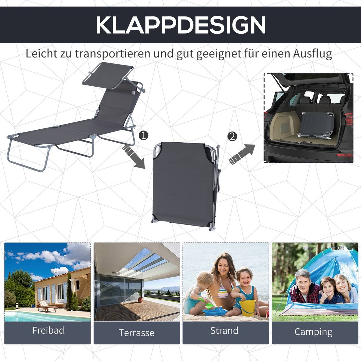 Outsunny Sonnenliege grau Metall B/H/L: ca. 58x36x187 cm