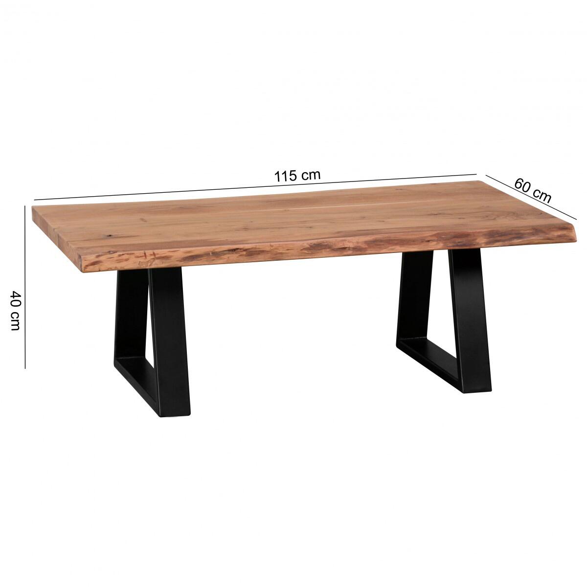 Wohnling Couchtisch natur schwarz Akazie Metall B/H/T: ca. 115x40x61 cm