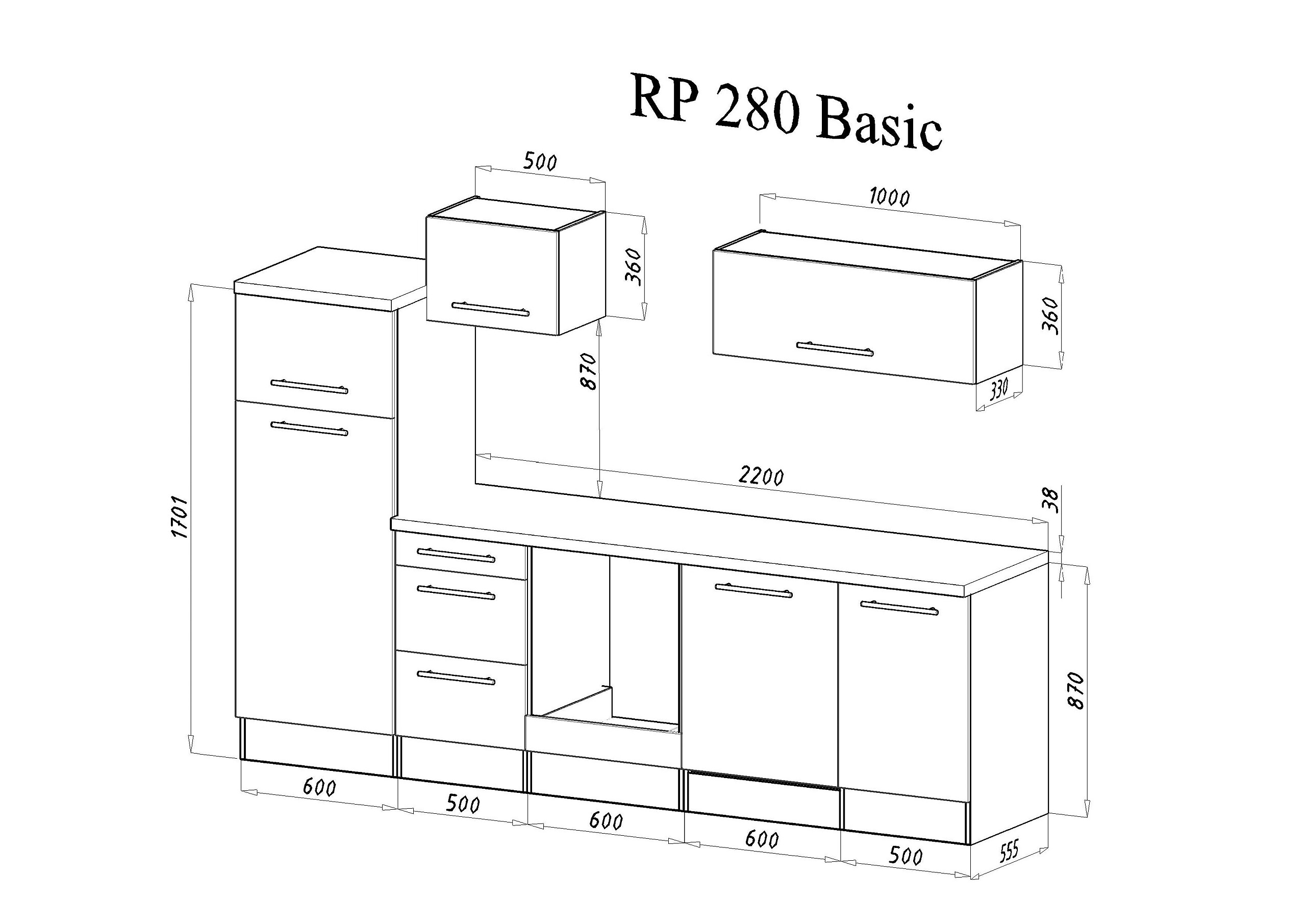 Respekta Küchenblock Amanda Beton Optik B/H/T: ca. 280x200x60 cm