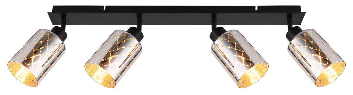 GLOBO Strahler klar mattschwarz Chrom Glas Metall B/H/L: ca. 9x22x86 cm E27 4 Brennstellen