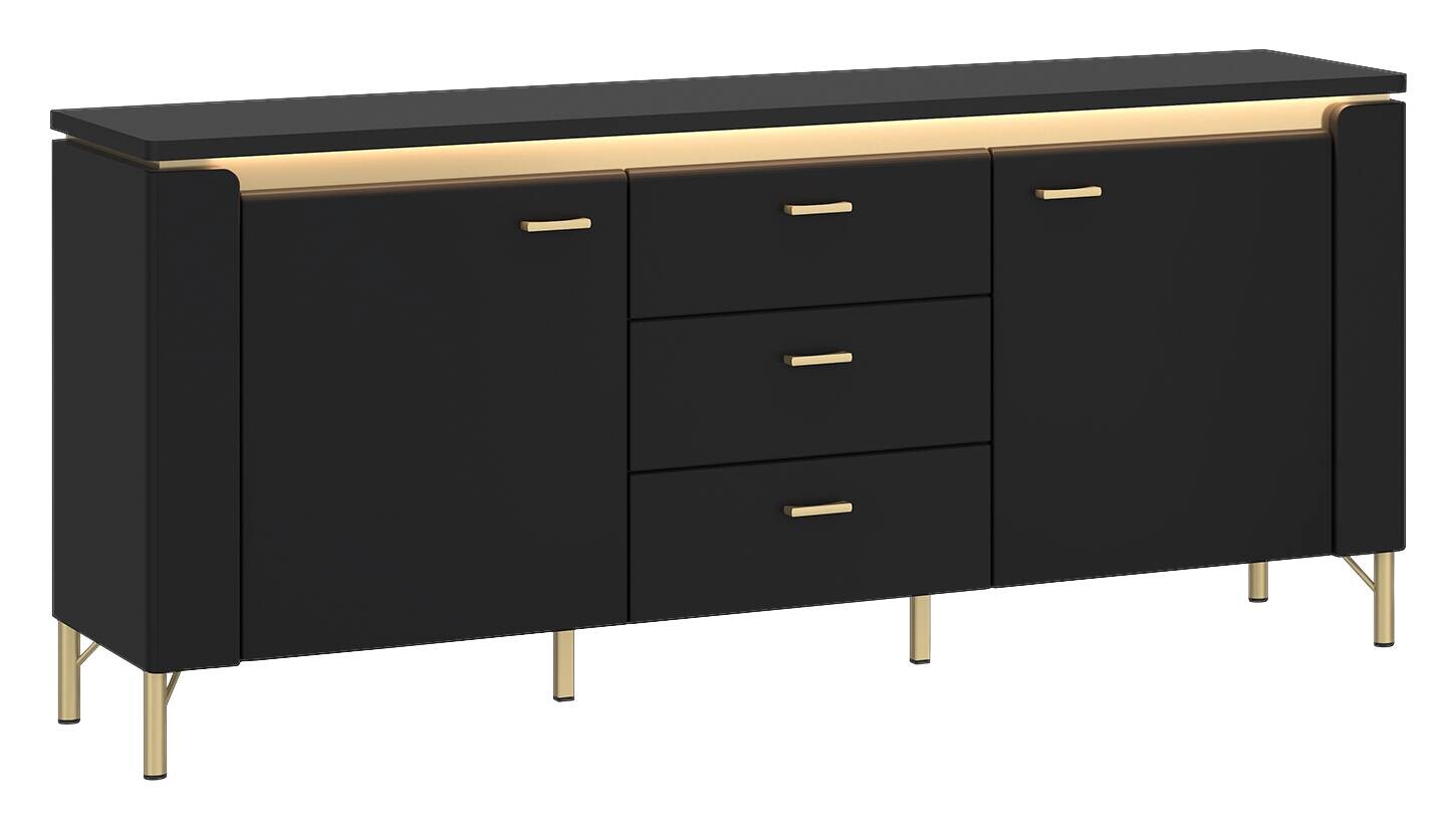 Lowboard Norica schwarz matt gold Optik B/H/T: ca. 155x70x40 cm Lowboard Norica schwarz matt gold Optik B/H/T: ca. 155x70x40 cm