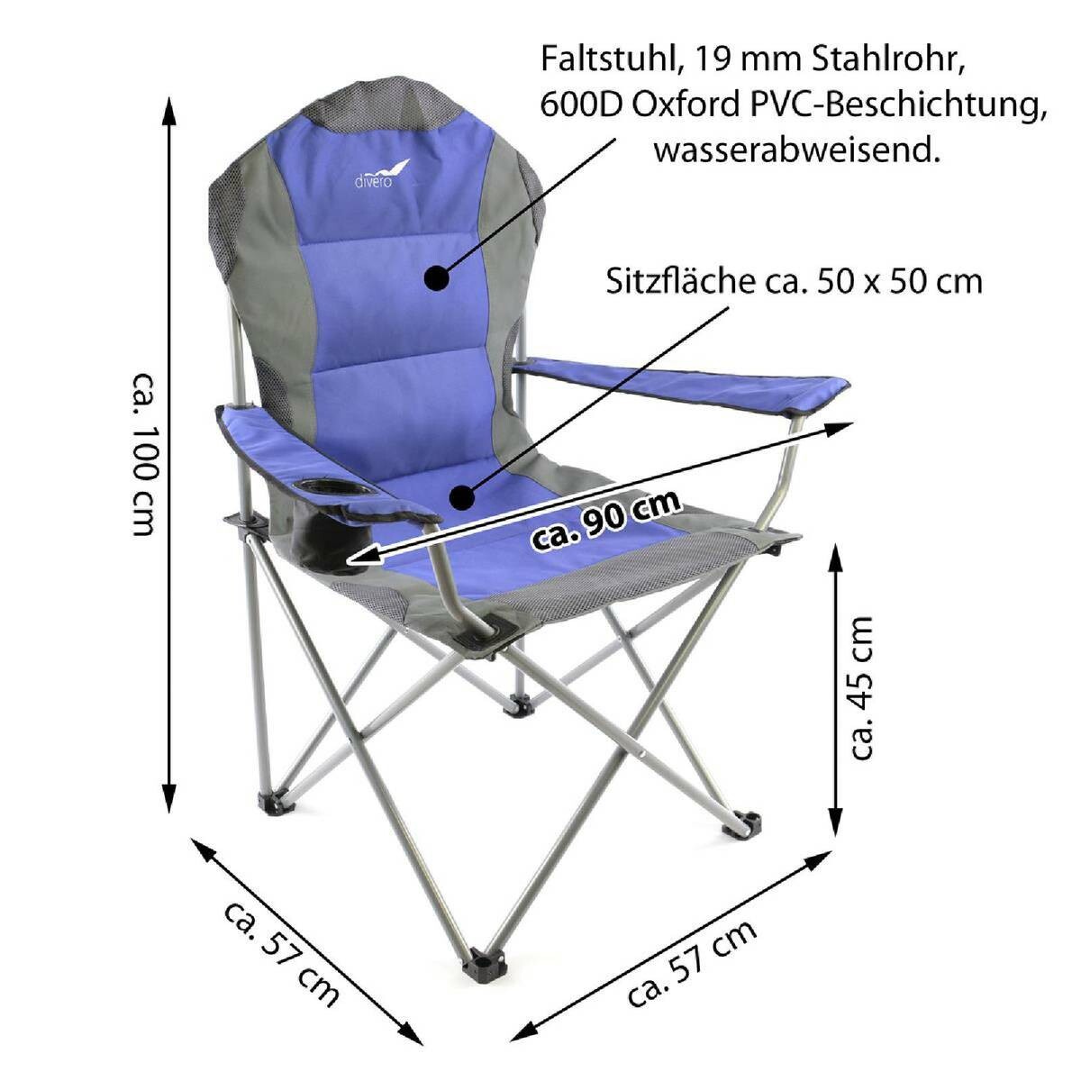 VCM Campingstuhl-Set royalblau Polyester-Mischgewebe B/H/L: ca. 90x110x57 cm