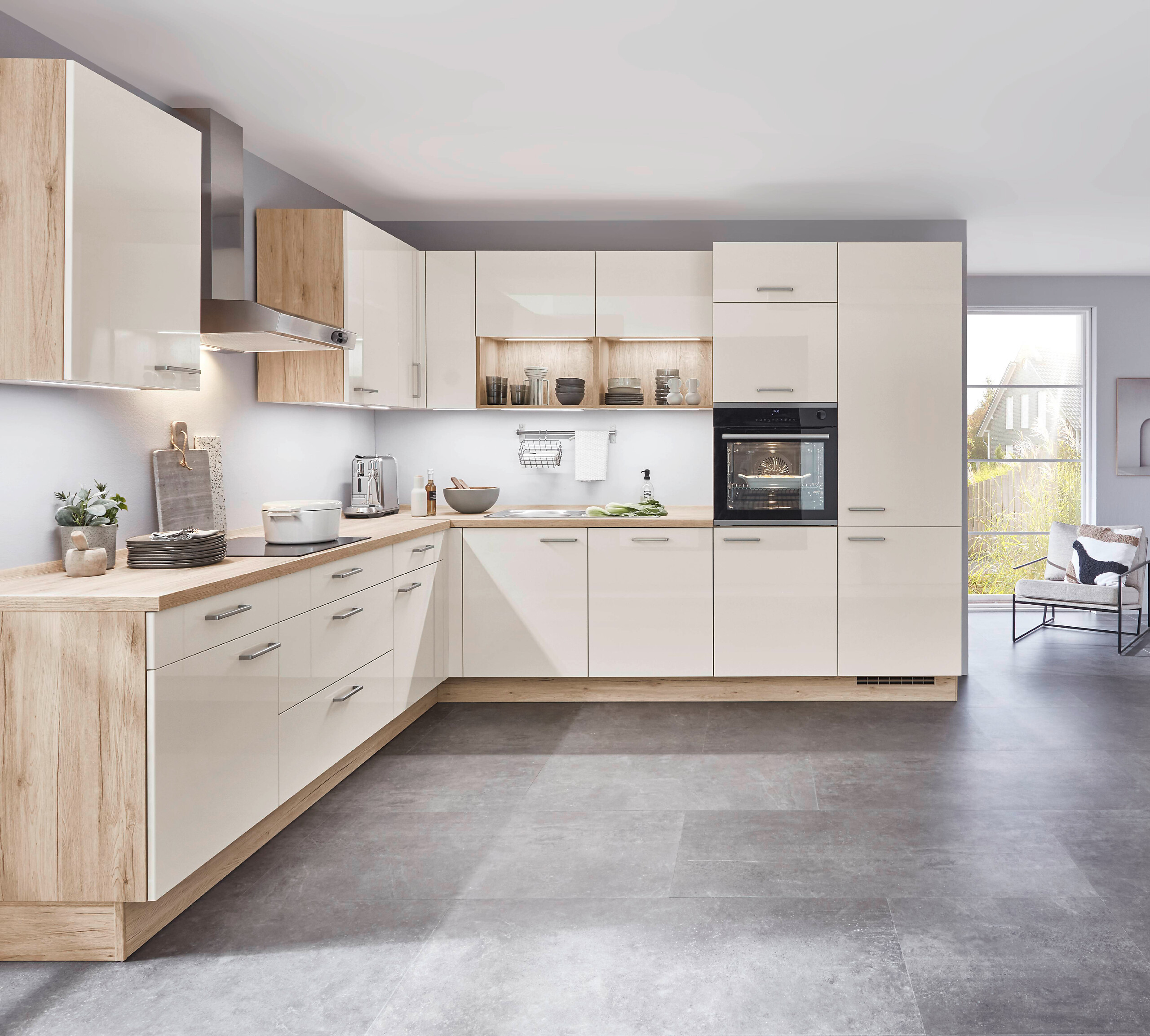 nobilia Winkelküche Flash Magnolie Hochglanz B/T/L: ca. 305x60x275 cm