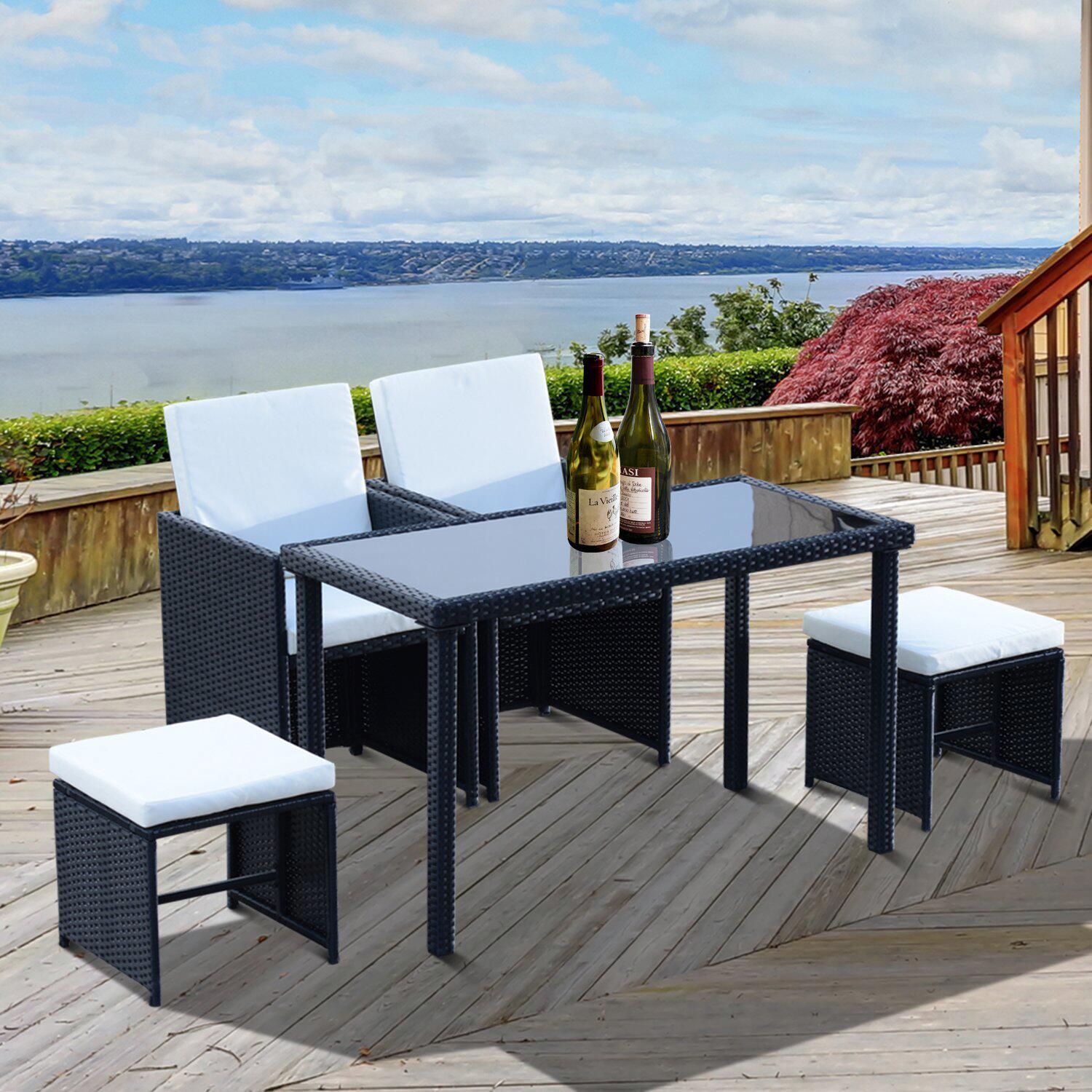 Outsunny Sitzgruppe schwarz Polyrattan