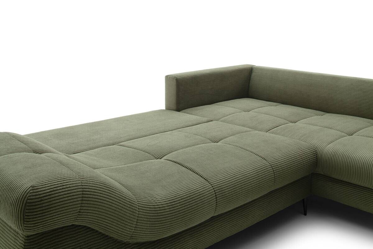 Ecksofa mit Bettfunktion und Bettkasten grün Microfaser B/H/T: ca. 299x92x205 cm