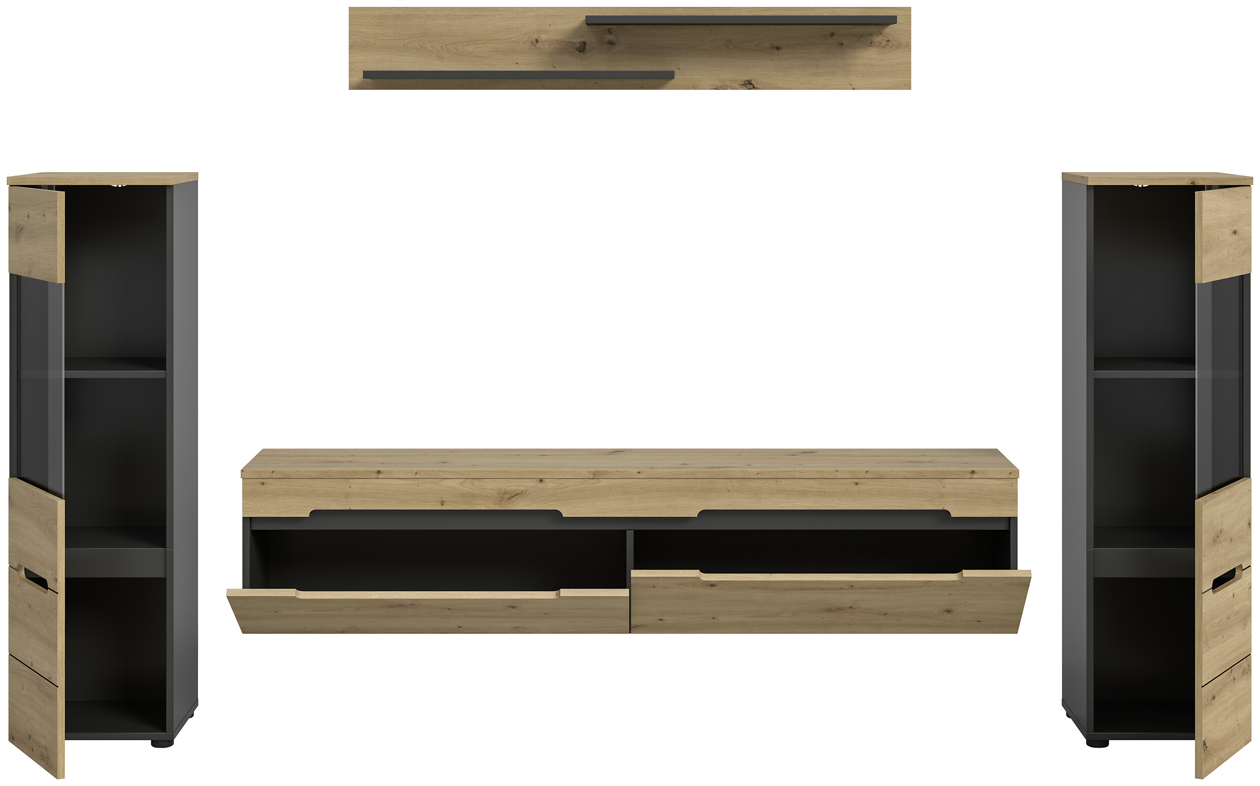 Wohnwand Canu basaltgrau Nachbildung Artisan Oak Nachbildung B/H/T: ca. 272x141x33 cm