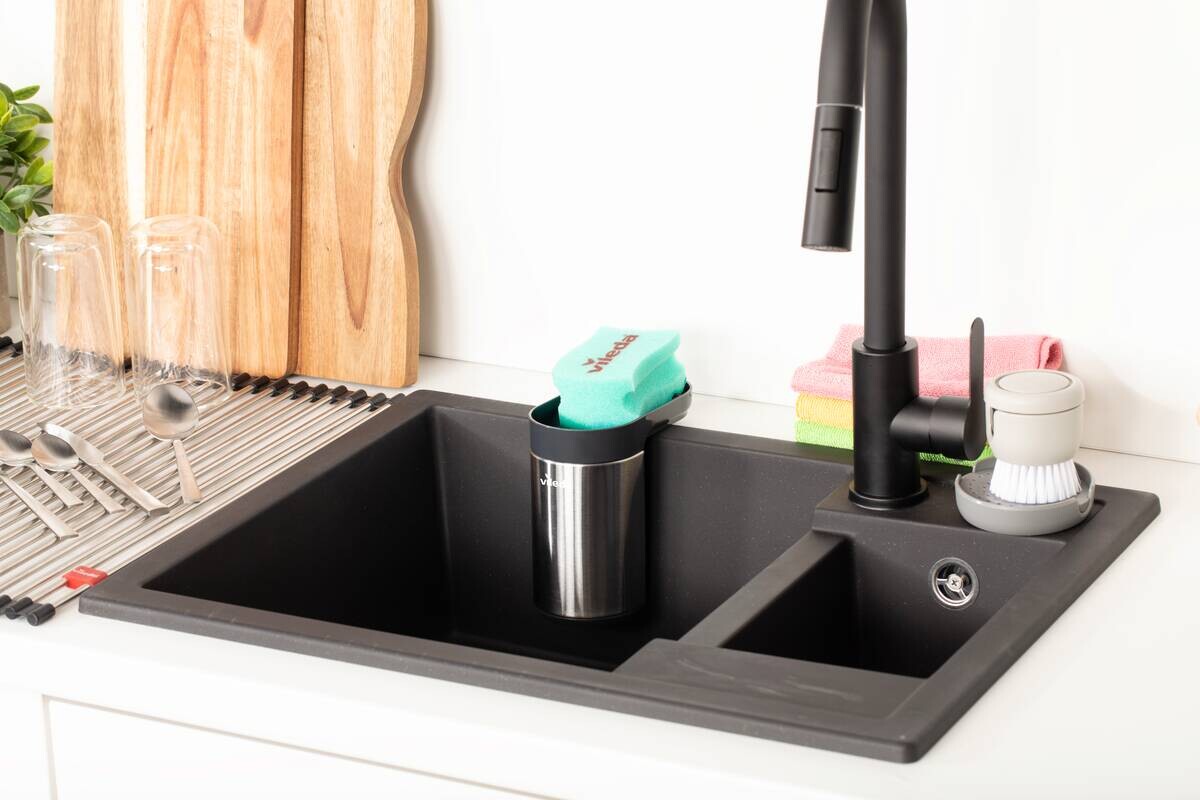 Vileda Spülbeckenorganizer silber Kunststoff B/H/L: ca. 8,1x14,3x15,5 cm