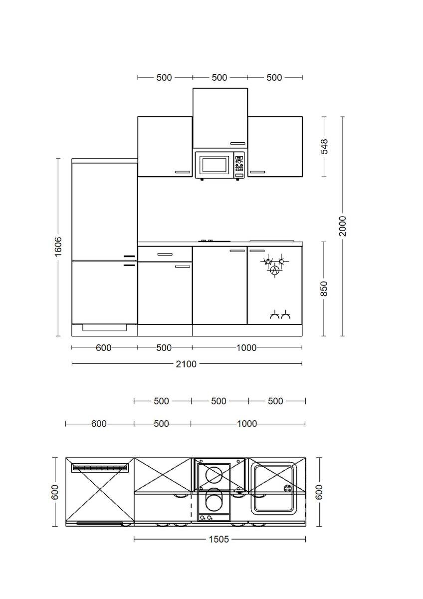 Küchenblock Cara grün matt B/H/T: ca. 210x226x60 cm