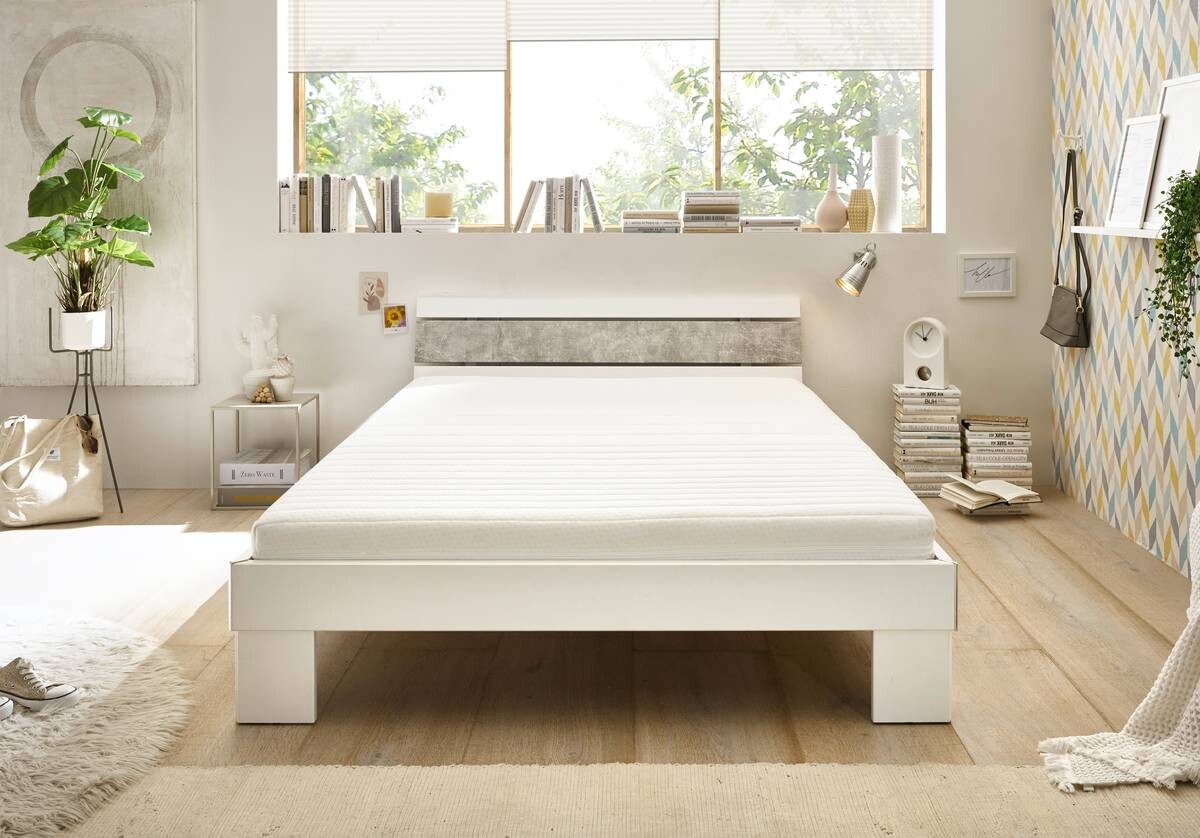 Futonbett Lyon weiß Beton Optik Liegefläche B/L: ca. 140x200 cm