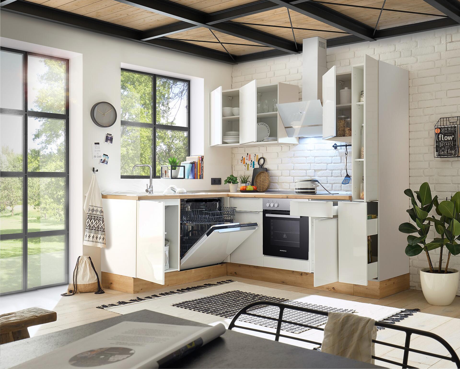 Respekta Winkelküche Marleen weiß Hochglanz B/H/T: ca. 250x211x170 cm