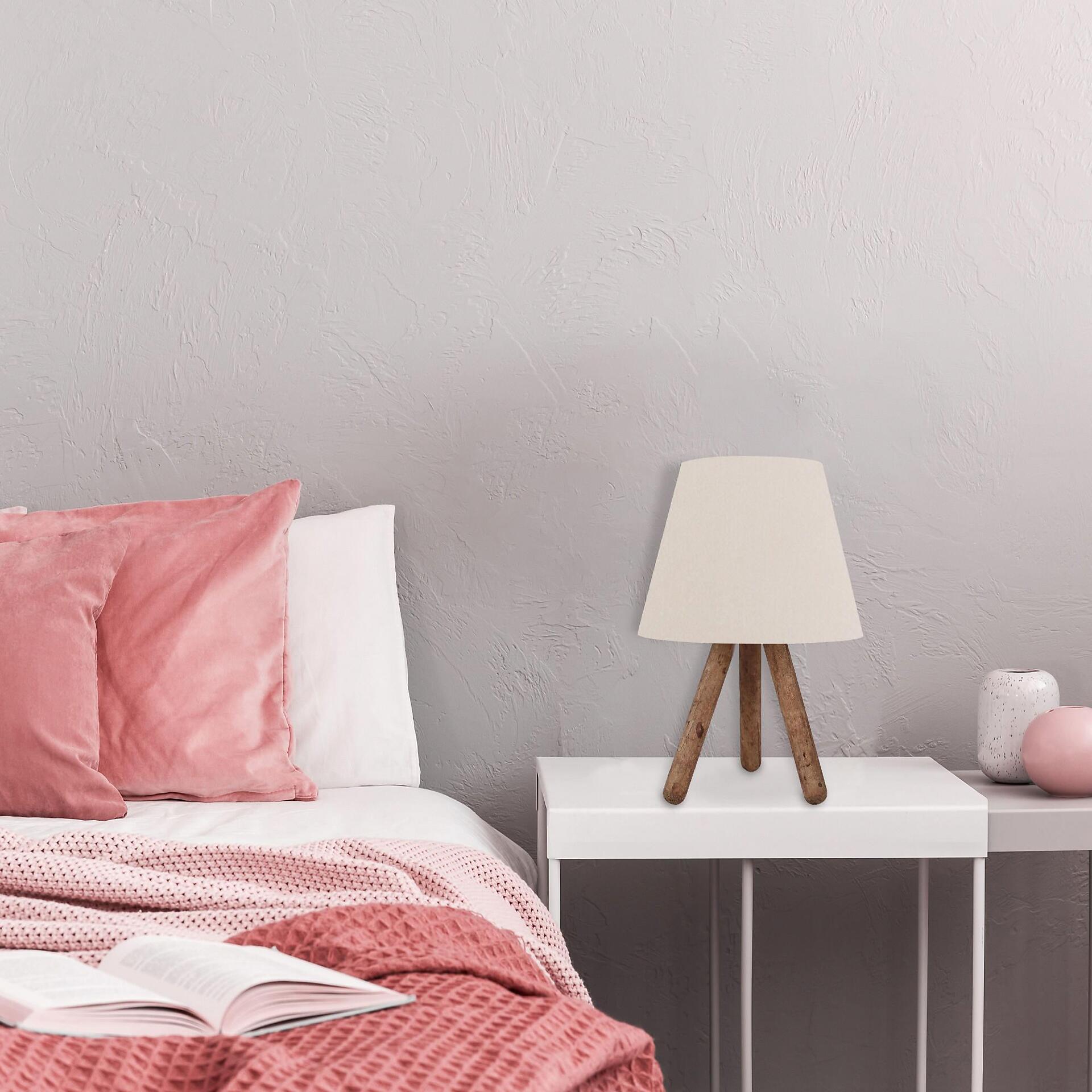 Opviq Tischleuchte weiß nussbaum Buche PVC B/H/L: ca. 22x33x22 cm E27 1 Brennstellen